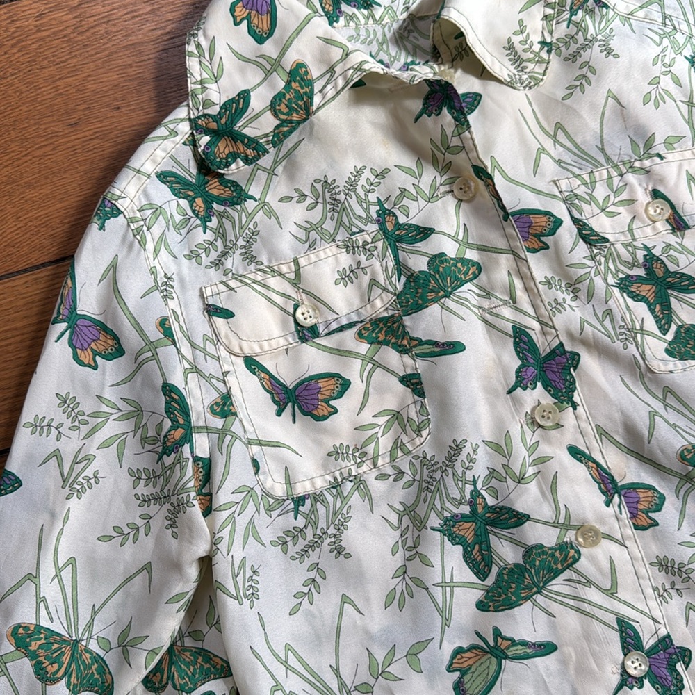 Vintage 2 Piece Butterfly Print Skirt Blouse Dress Button Up Size 6 Novelty - Picture 5 of 9